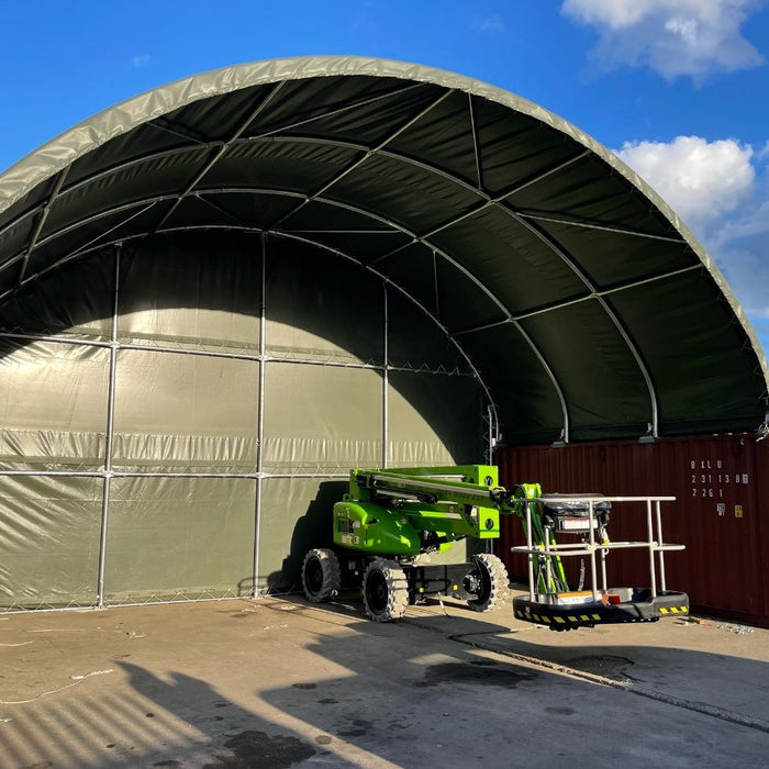 A Successful Installation of a 33x20 Storage Tent with a Closed Back Panel in Riverton, UK