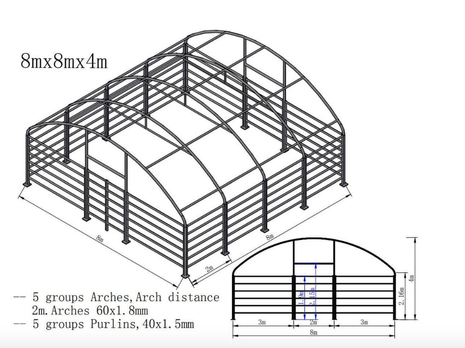 8x8 metre Livestock shelter